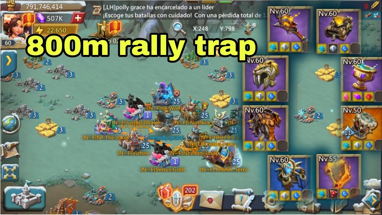 RALLY TRAP 800m en acción.. 60m troops BURN?  LORDS MOBILE   #lordsmobile