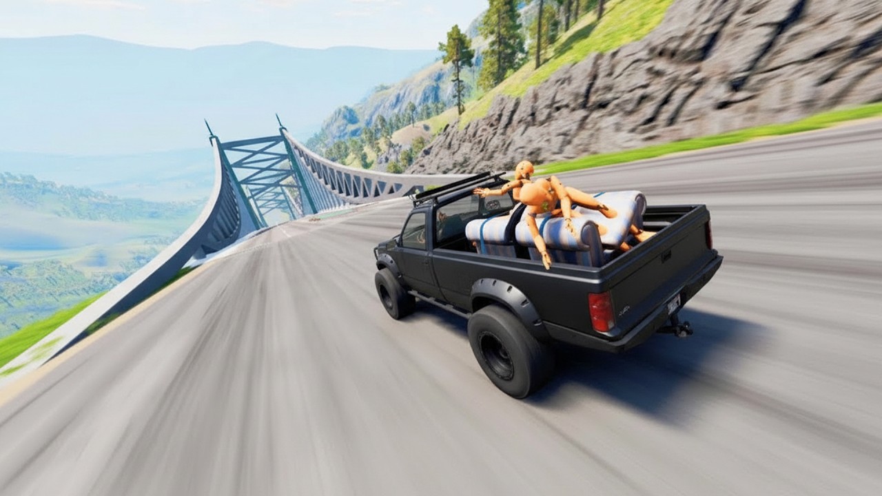 Full Throttle INSANE Long Downhill lane | BeamNG.drive Realistic Crashes & Speed Test #18