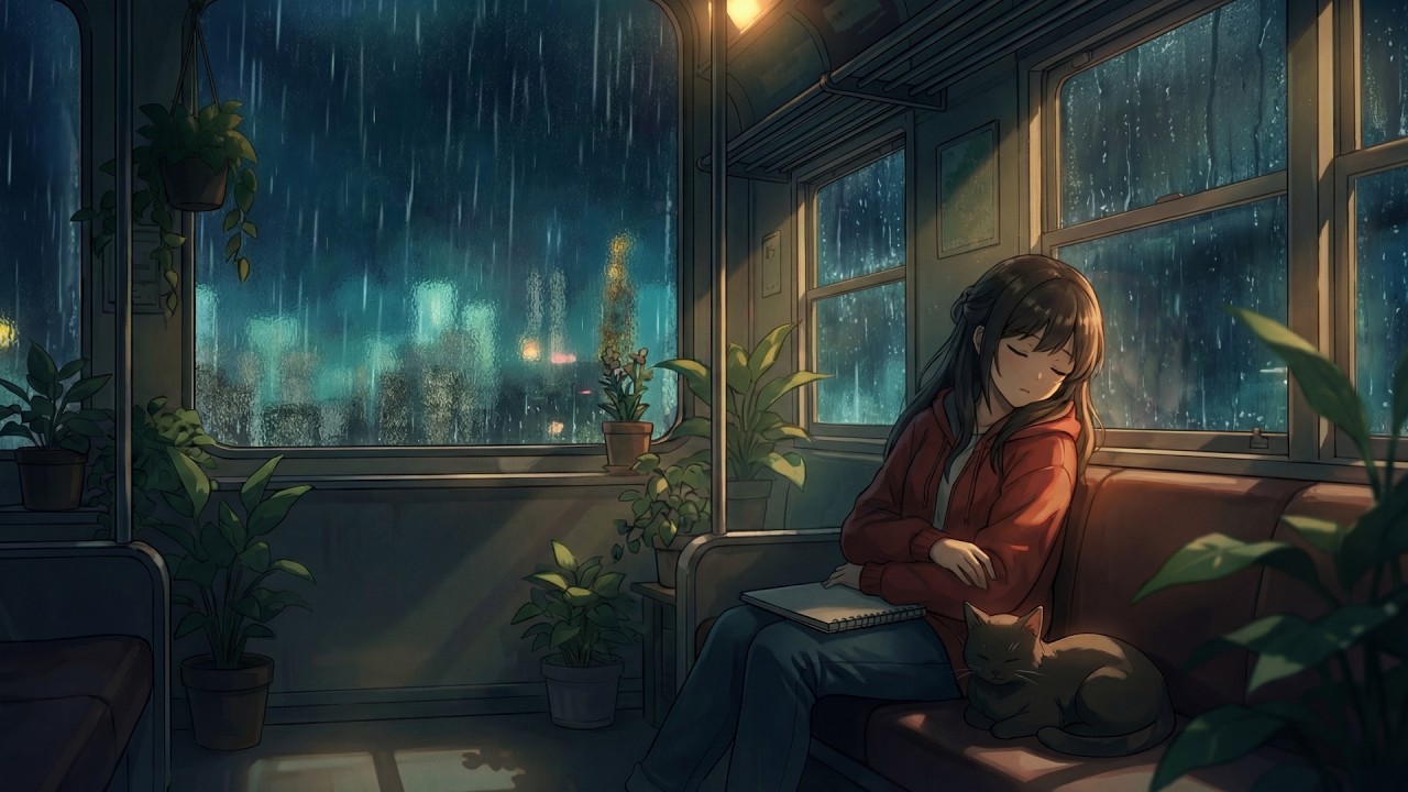 Cozy Night Train Ride 🌧️ Rain Sounds & Piano Music for Deep Sleep