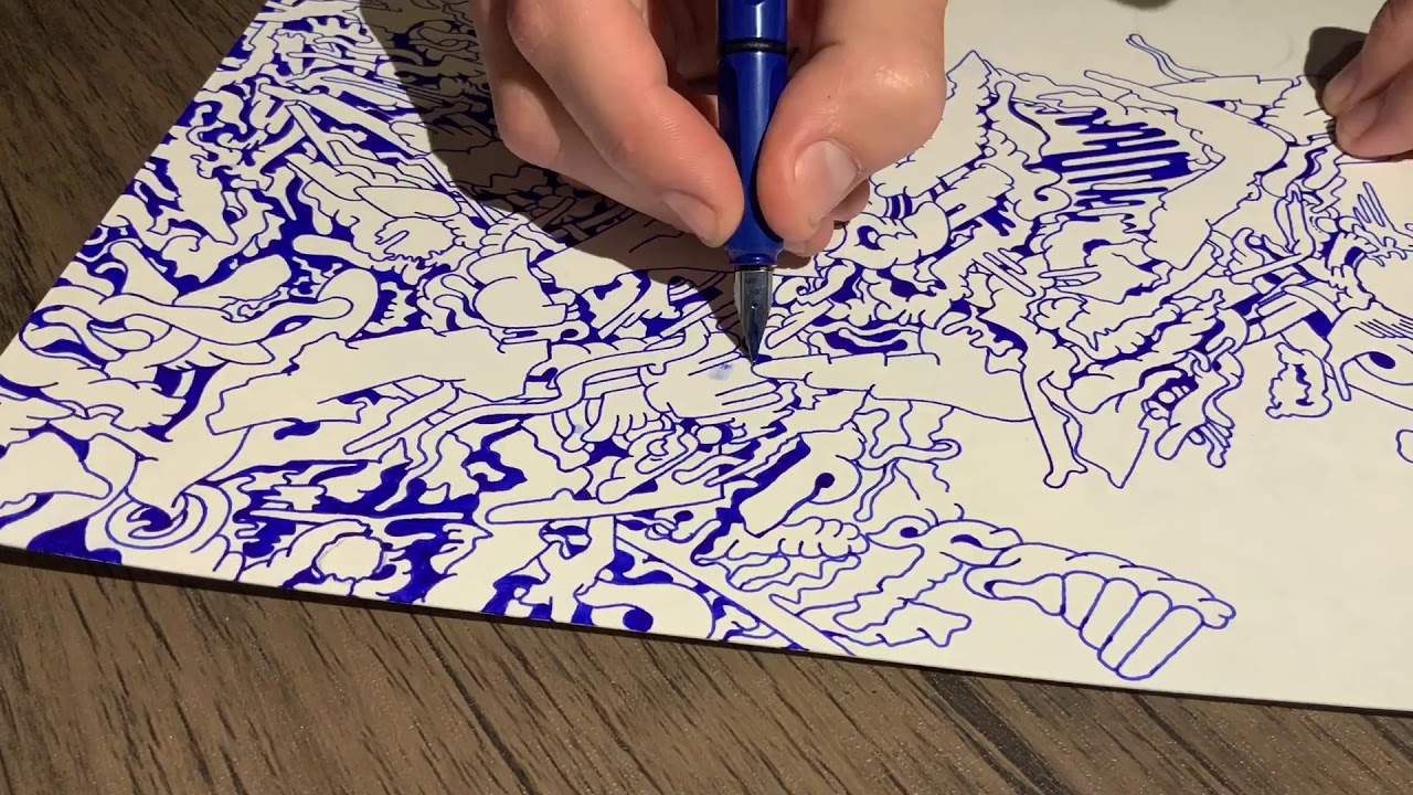 Fountain Pen Drawing; TimeLapse | Bay State Blue