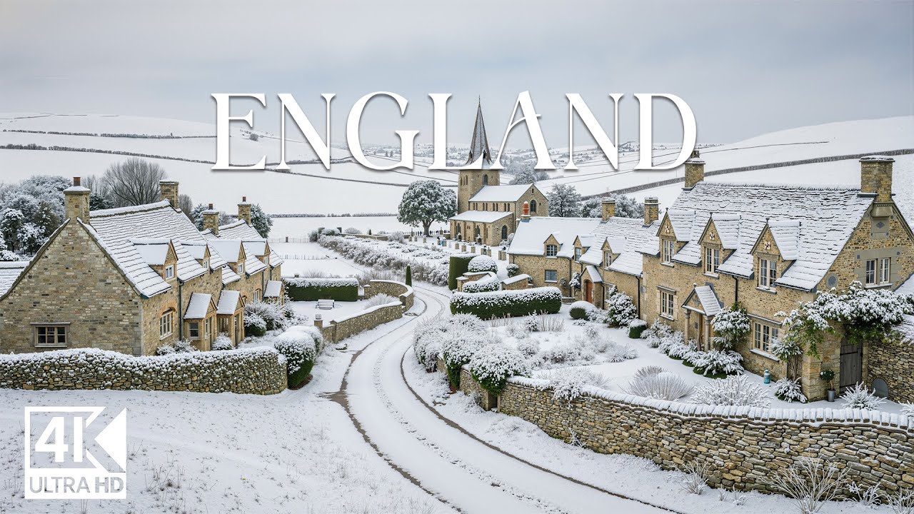 England 4K | Winter Wonderland – Icy Rolling Hills, Charming Stone Villages & Quiet Winter Fields