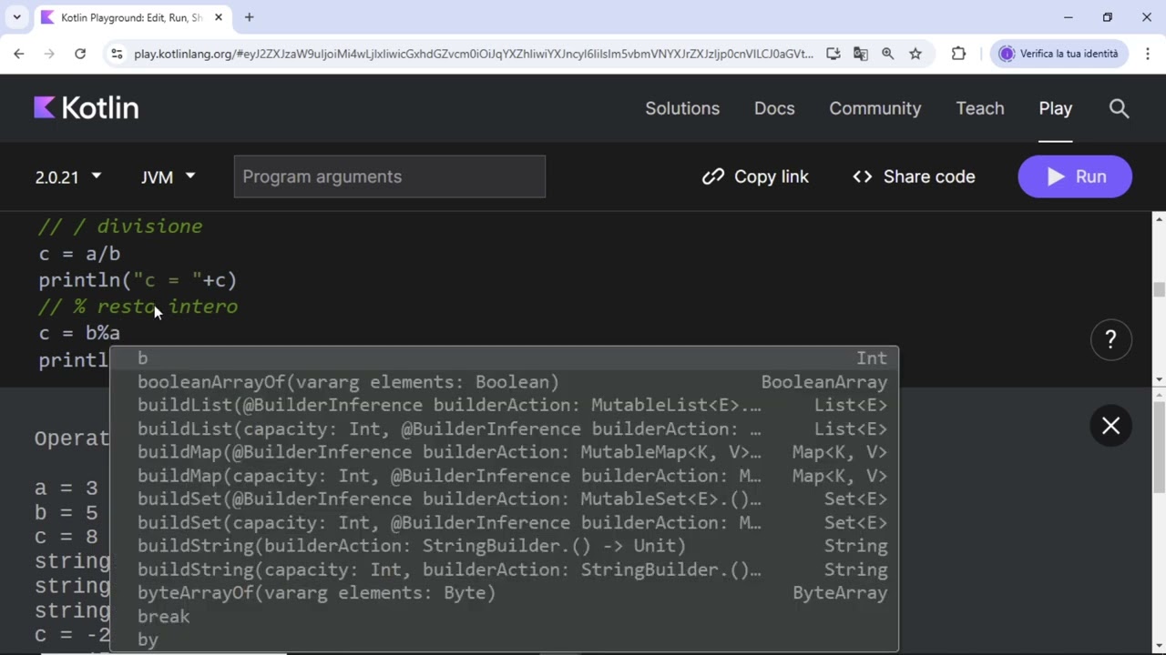 14 - Kotlin - Operatori aritmetici, operatori di confronto, operatori logici