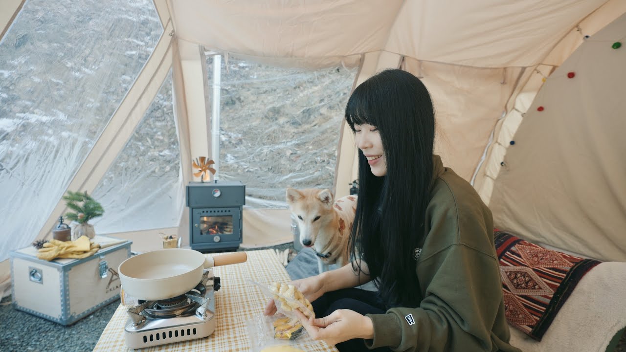 -15°C 강아지와 따뜻한 겨울캠핑 / 역시 캠핑은 겨울이야! / 화목 난로가 있는 나만의 작은 별장 / 논알콜음료/ 캠핑브이로그 / 화목난로