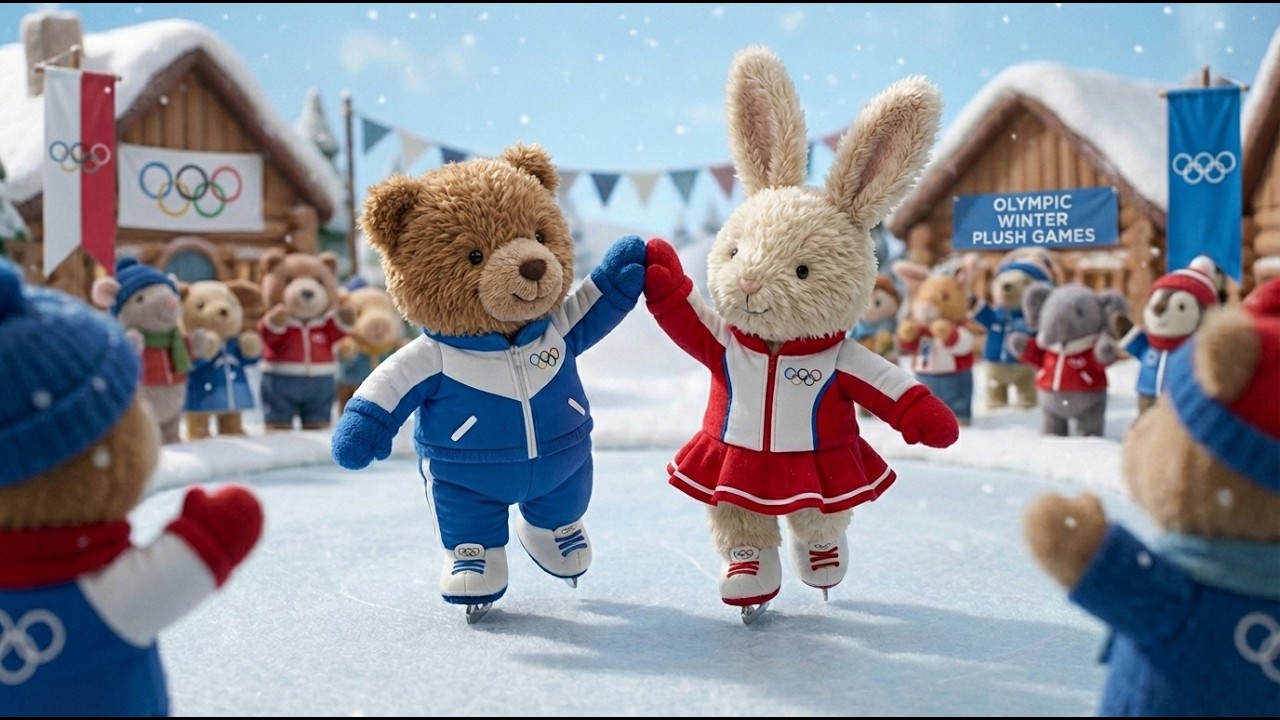 Adorable Plush Winter Olympics with Calming Music 🧸❄️ | Low Stimulation