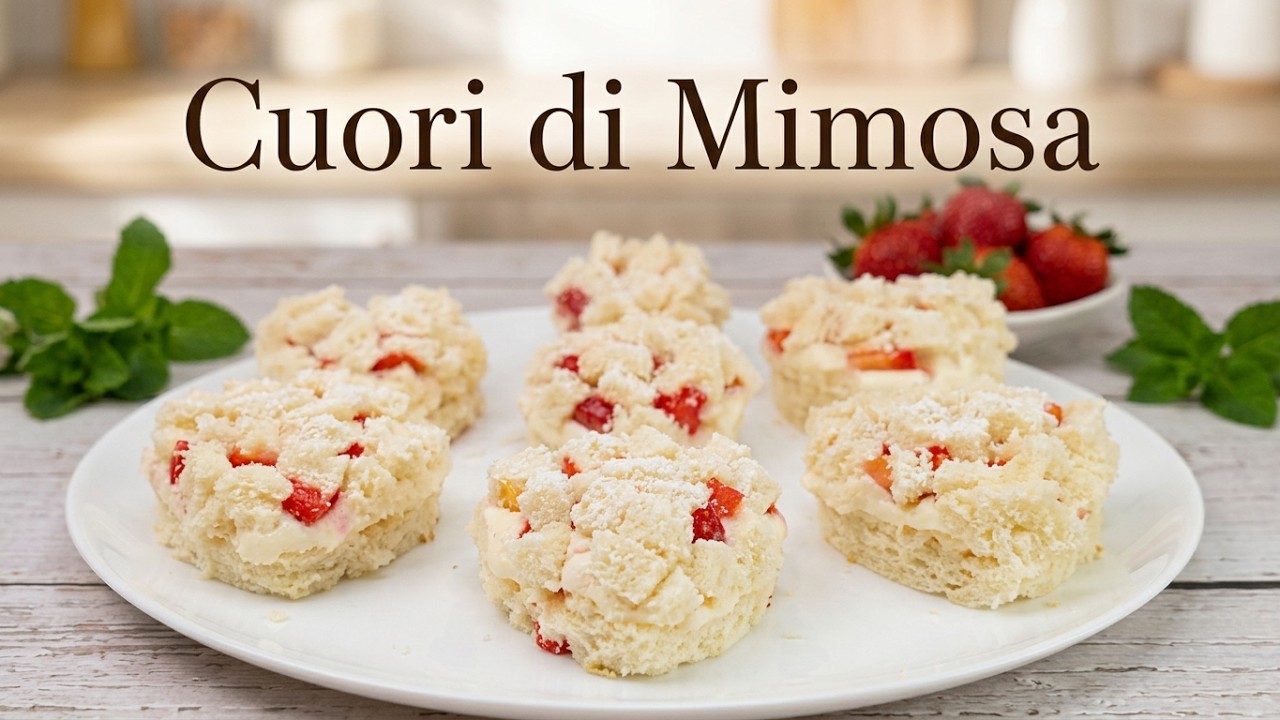 Tortine Mimosa a cuore con Crema Diplomatica e fragole💛🍓Soffici e delicate
