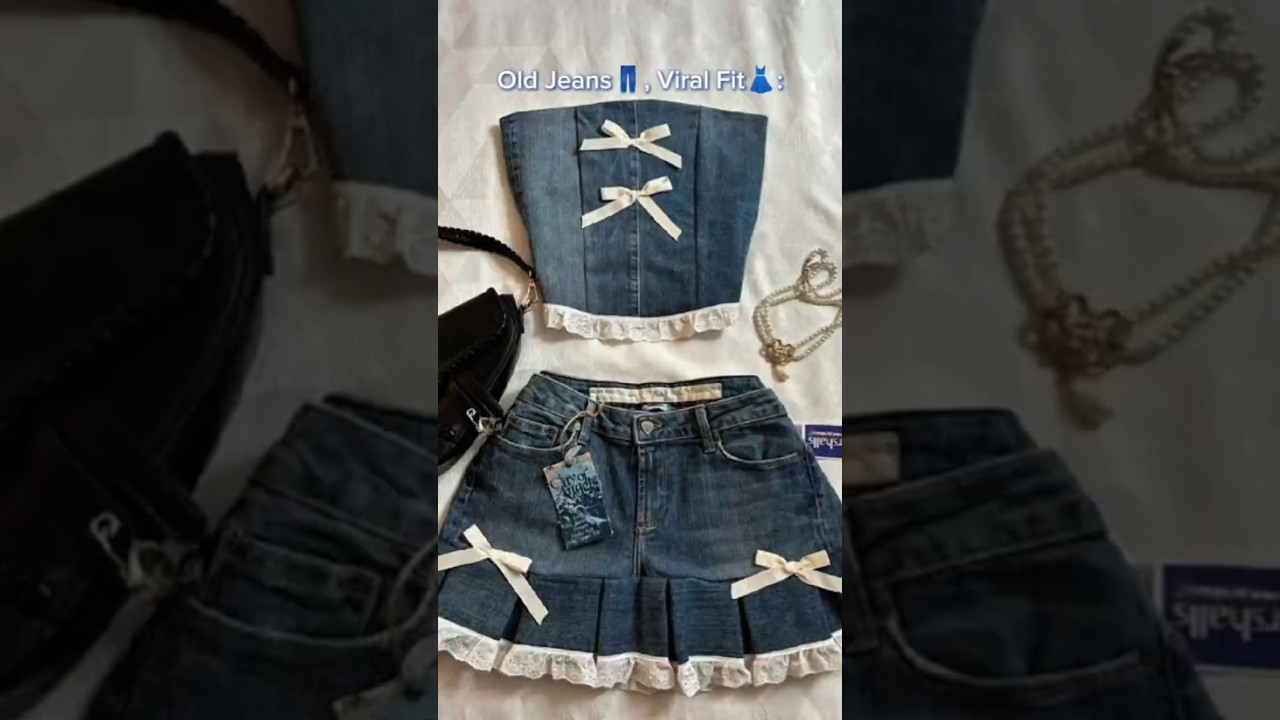 DIY Turned old jeans into a dreamy Y2K set 🎀✨ #recycling #skirt #corset