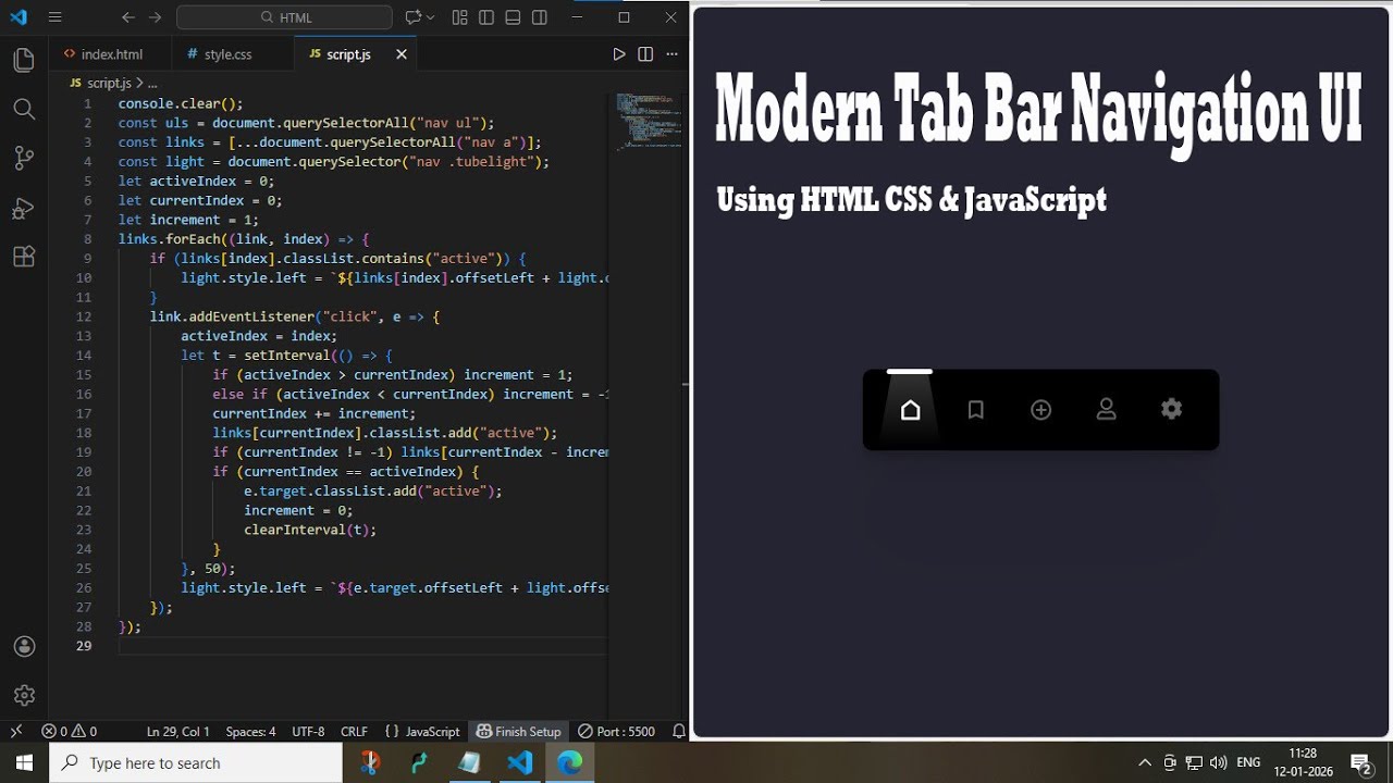 Modern Tab Bar Navigation UI using HTML CSS & JavaScript || Tab Bar