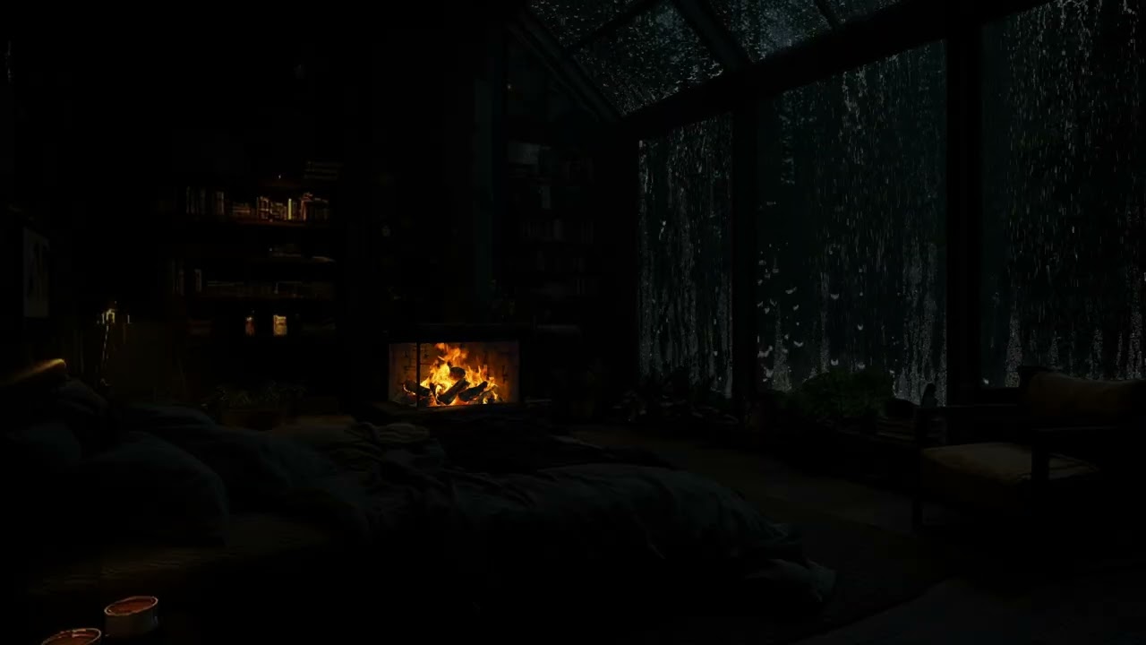 Rainy Night in a Forest Cabin(No Ads)😴💦Cozy Rain+Thunder Sounds for HEALING SLEEP🔥Relaxing,Warm Fire