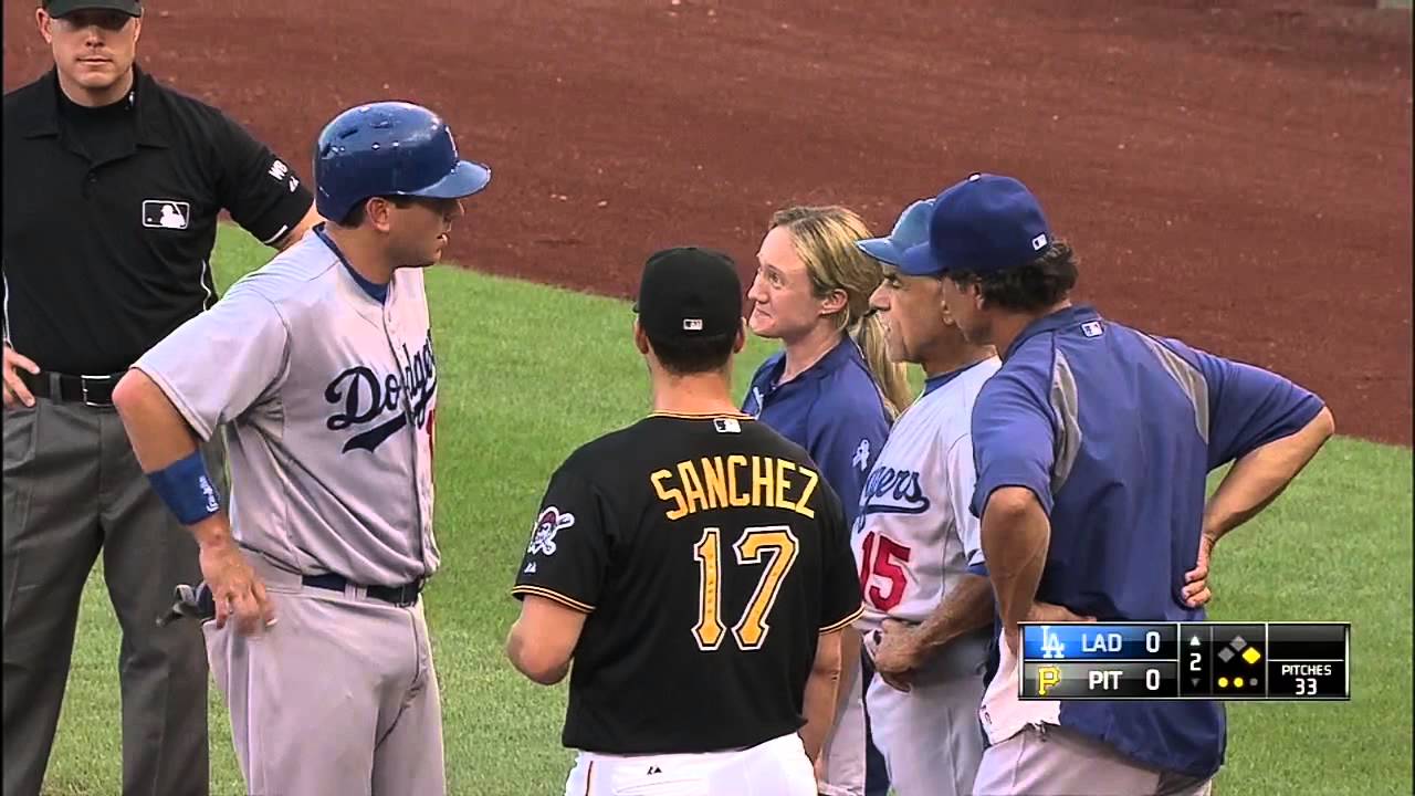 LAD@PIT: Ellis hit on the helmet by a pitch