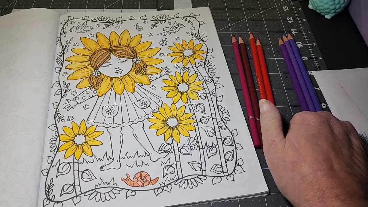 Chat * I Had Bad Fall * Art Journal Sunflower Layout Part 1 * Adult Coloring * Colored Pencils