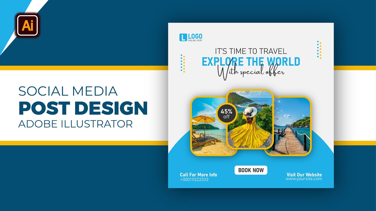 Design Stunning Travel Social media Post with Adobe Illustrator!