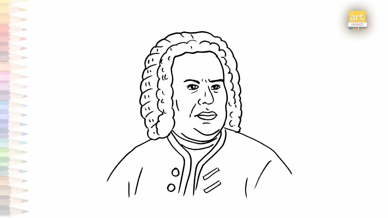 Johann Sebastian Bach drawing | Face outline sketches | Draw Johann Sebastian Bach  step by step