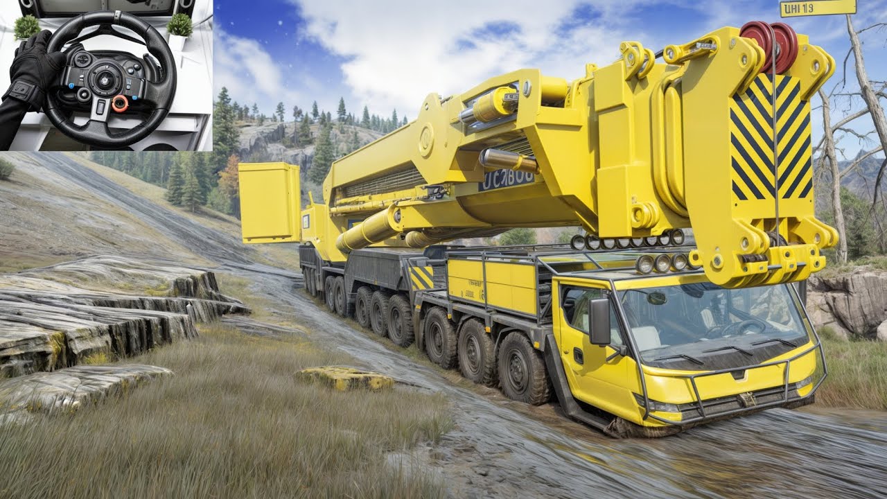 Hercules 1600 - Giant Crane Driving Through a Deep Muddy Road | Logitech G29 Gameplay