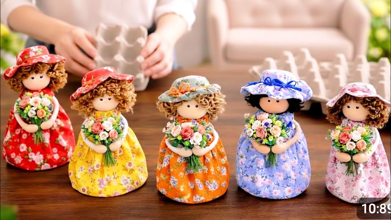 Don't throw away egg carton and bottle caps.You can easily make and sell cute clouth dolls with them