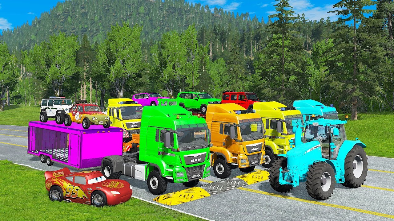 Flatbed Truck McQueen | Transportation with Truck - Pothole vs Car #216 - BeamNG.Drive