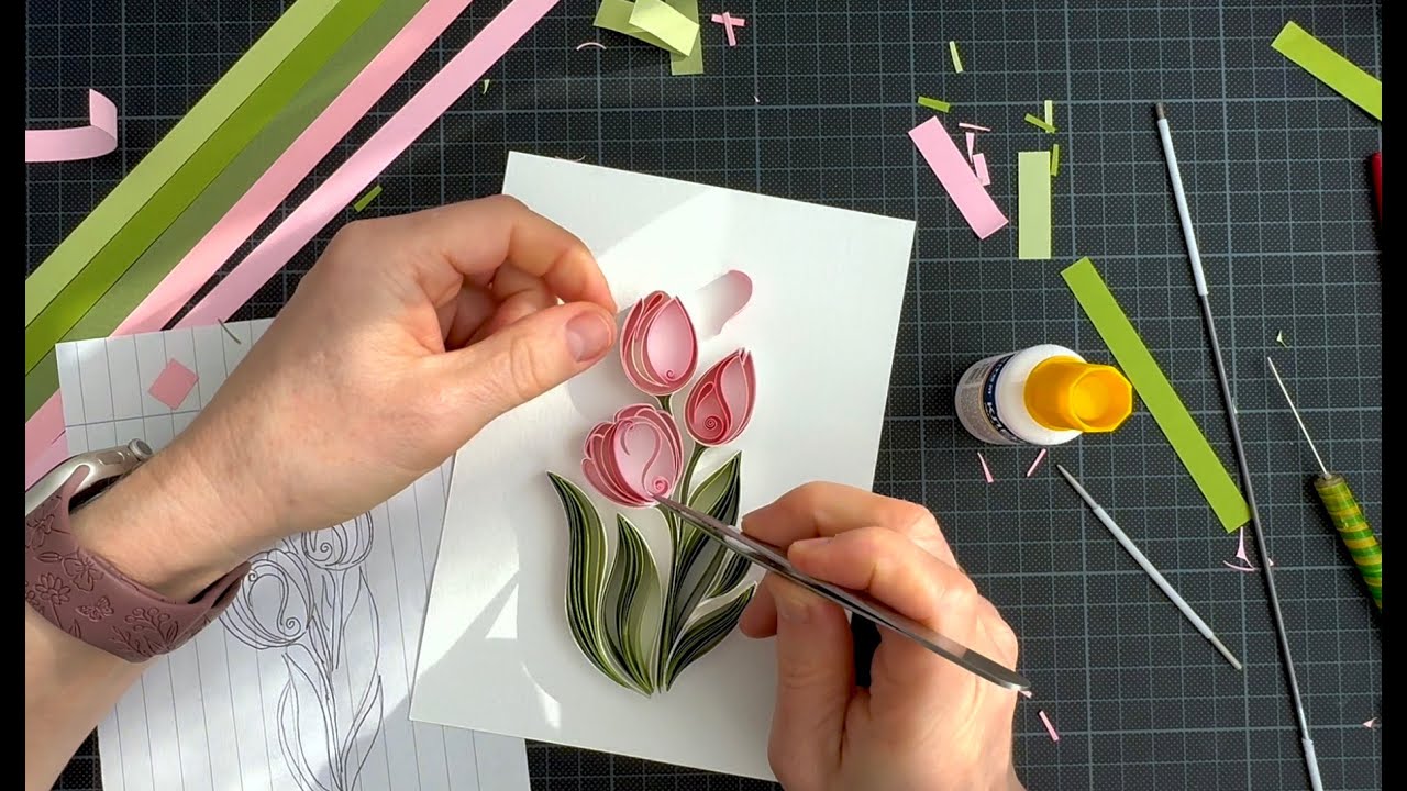 Tulip 2. Step by step. How to make a unique gift with your hands. Quilling paper art. Part 2.