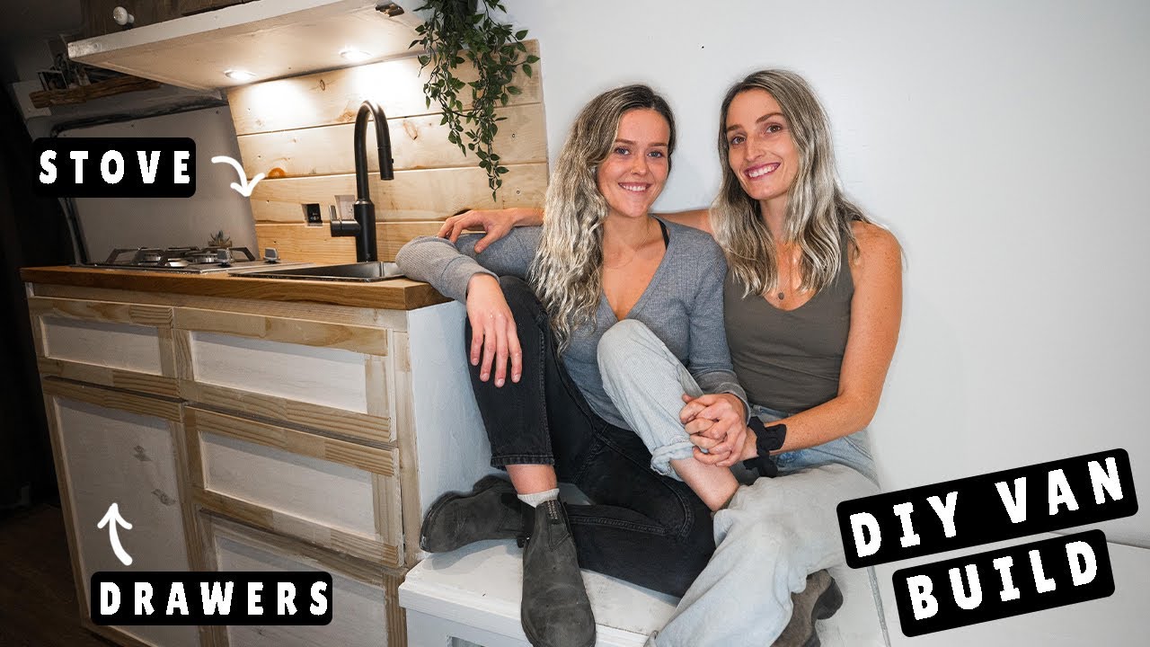 VAN LIFE | Building Rustic Off- Grid Kitchen in Tiny House  (as two females)