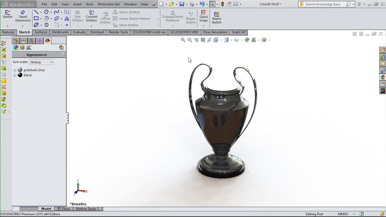 How to design the UEFA Champions league trophy with Solidworks