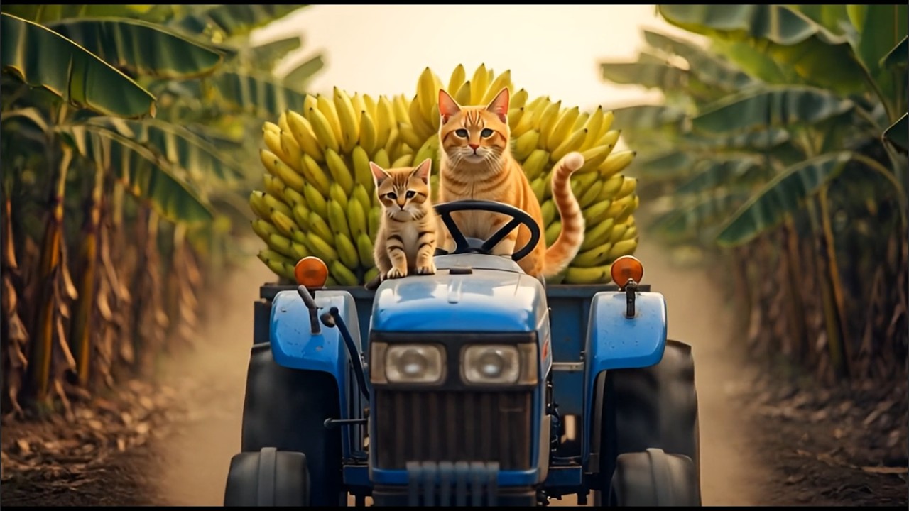 Mama Cat & Baby Kitten Banana Farm Adventure 🍌 |  Funny Aquarium Moments 🐱 Healing Family Story
