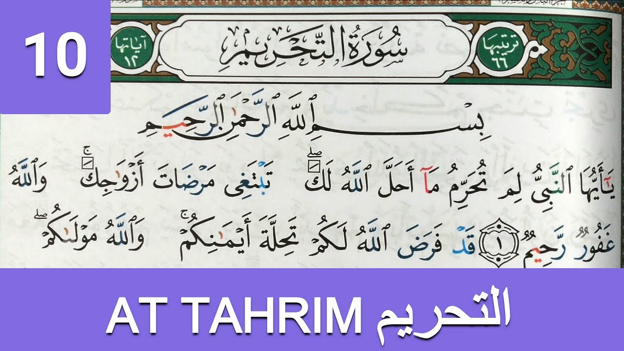 HIZB 56: Apprendre sourate AT TAHRIM (10) facilement mot par mot حفظ سورة التحريم بسهولة كلمة بكلمة