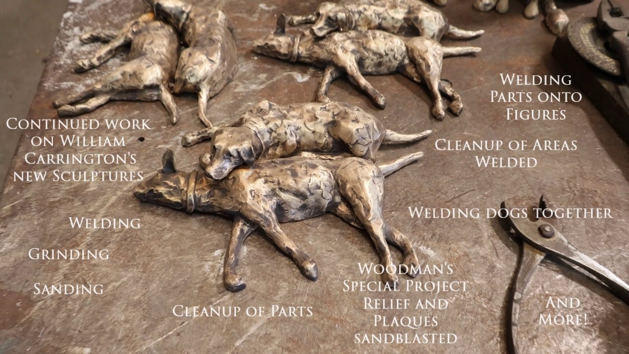 Feb. 23, 2024 - Cont. W. Carrington work on new sculptures; welding, grinding, sanding, attaching...