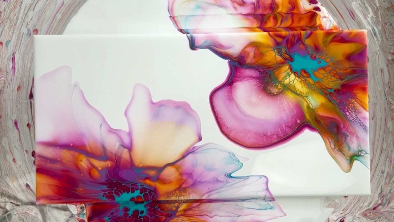 122. Double Tropical Blooms in Acrylic Paint Pouring  2 tutorials