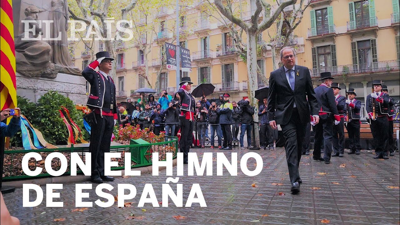 DIADA 2019: El HIMNO DE ESPAÑA durante la ofrenda de TORRA a CASANOVA