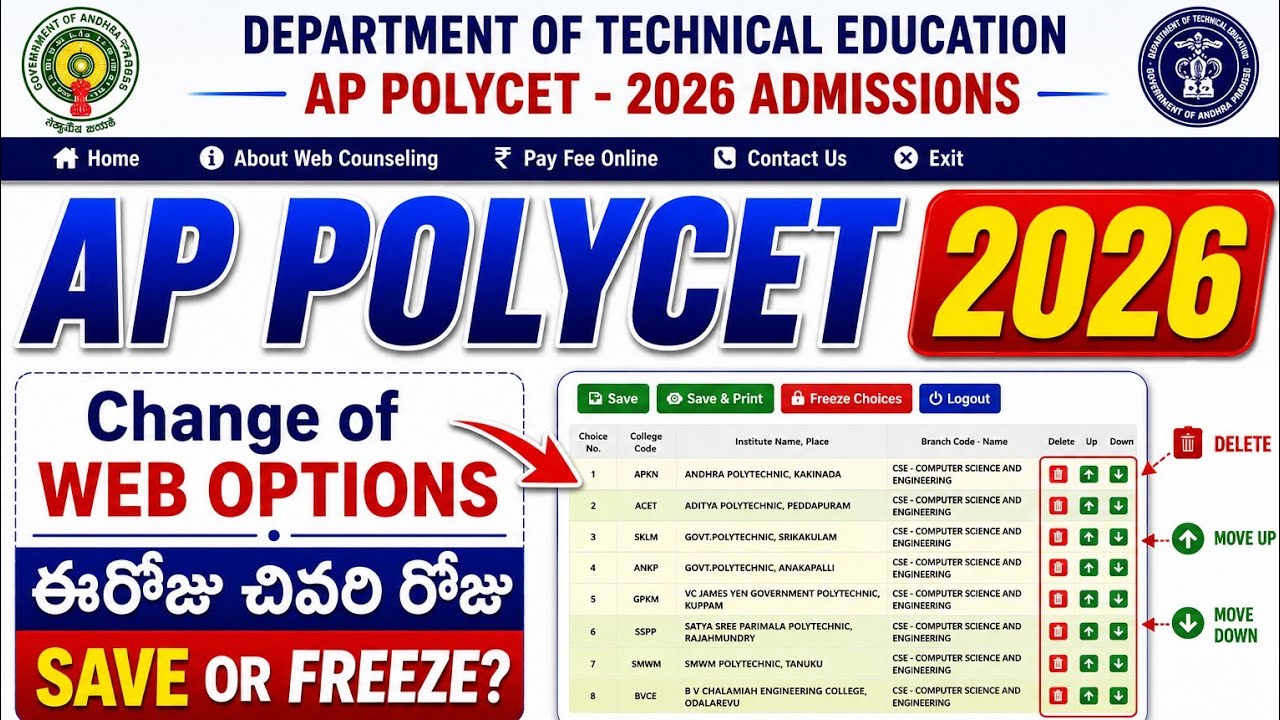AP POLYCET 2026 WEB OPTIONS: SAVE OR FREEZE? | AP POLYCET 2026 WEB OPTIONS LAST DATE