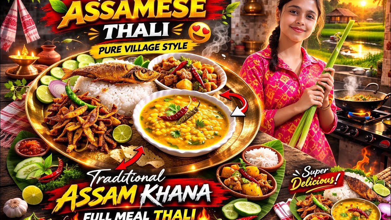 Authentic Assamese Thali Recipe | Traditional Assamese Special Khana | Fish Fry Dal Rice Full Meal