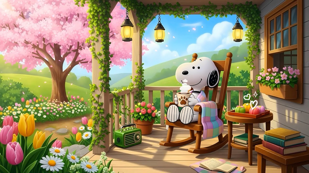Snoopy's Relax Morning Spring Porch 🌸Cozy Lofi for Relax & Focus  🌿 Calm Lofi Beats