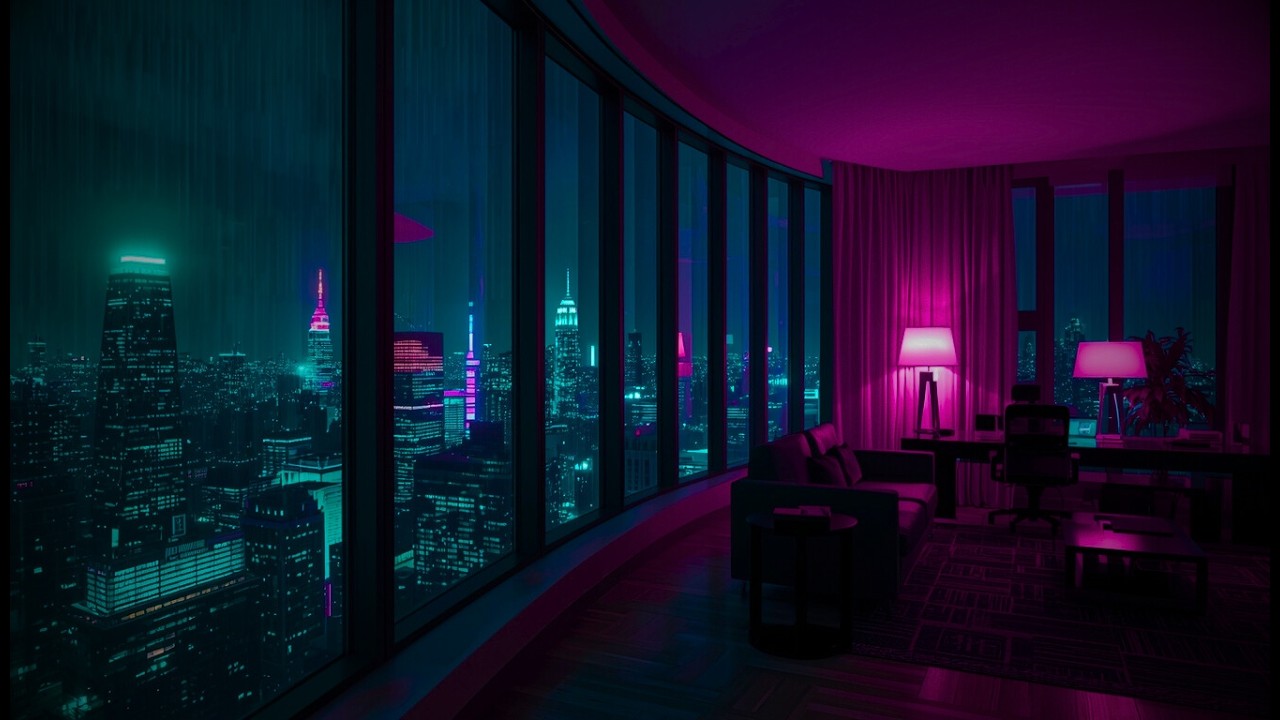 City Skyline After Night - Rain Ambience to Sleep, Study or Relax