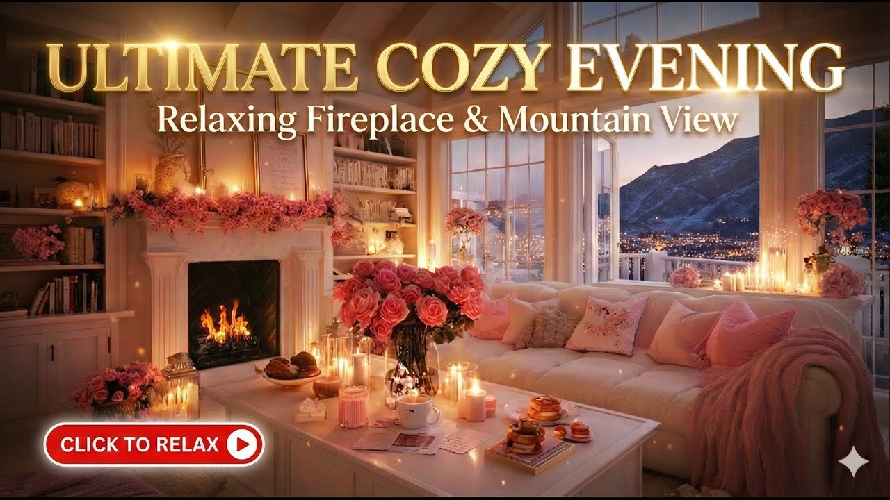 Romantic Cozy Living Room Ambience | Fireplace, Candles & Soft Pink Aesthetic