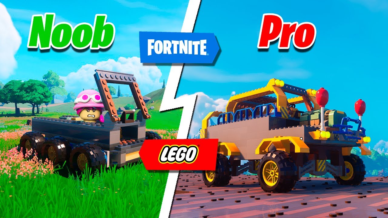 BATALLA de VEHICULOS en LEGO FORTNITE Noob vs Pro vs Hacker