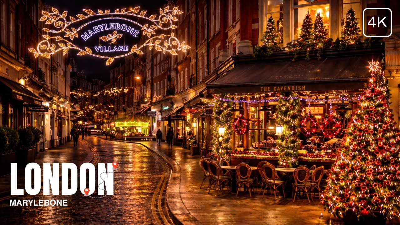 London Winter Walking Tour 4K | Marylebone Christmas Lights | Calm Cozy Night Walk