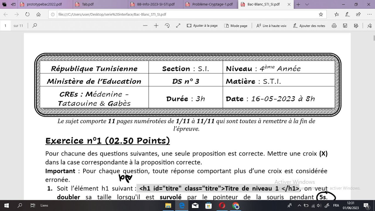 Bac Info || Correction Bac Blanc  Médenine - Tataouine & Gabès 2023