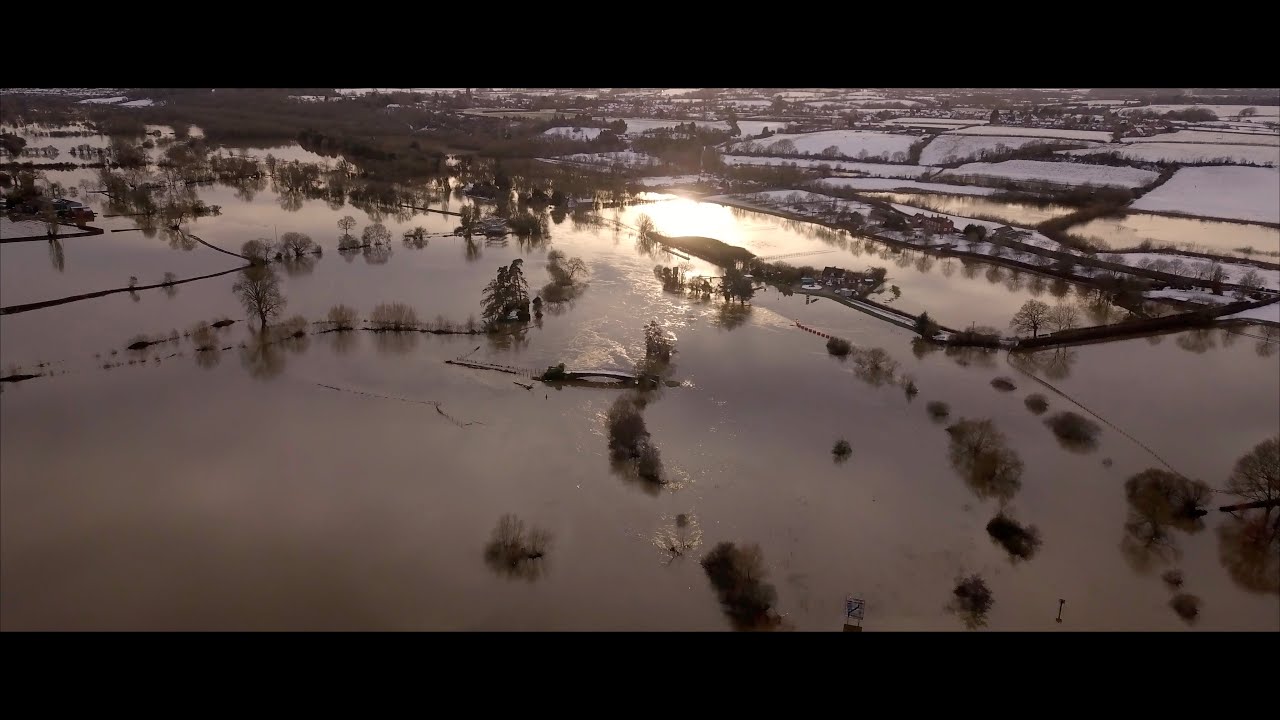 River Severn Worcestershire floods 2021, drone footage