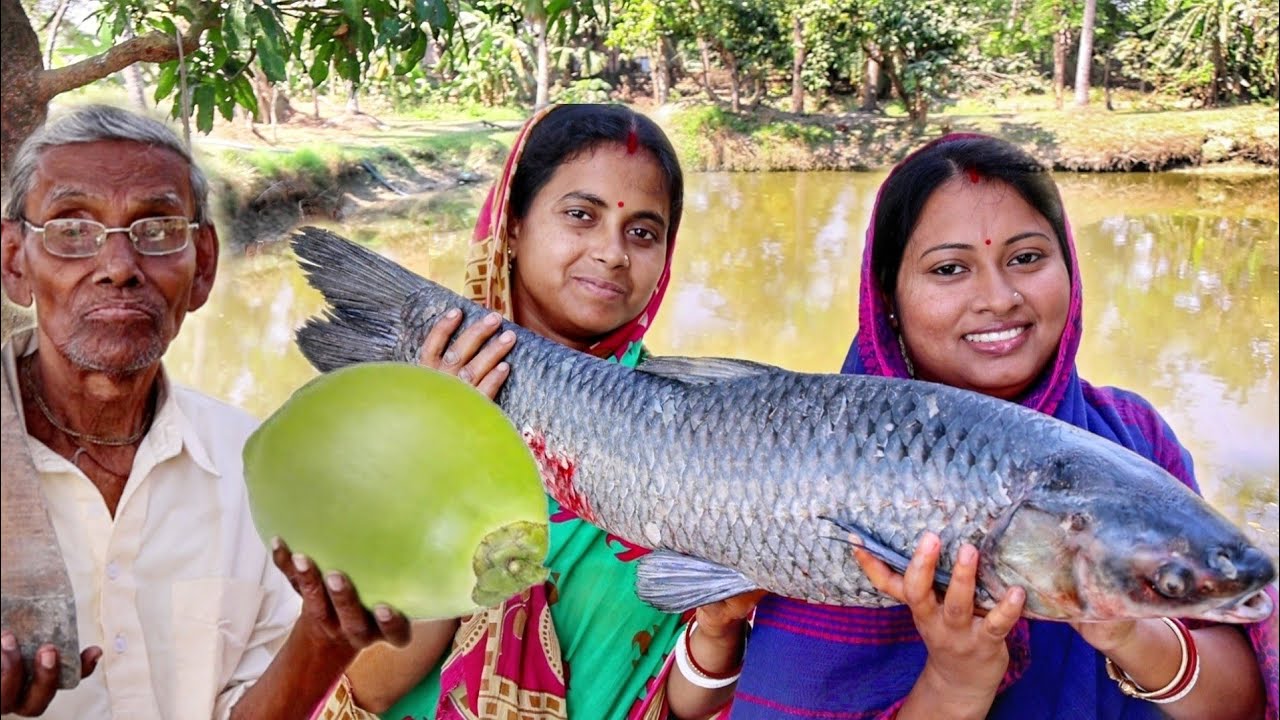 প্রায় তিন ফুট লম্বা 9kg ওজনের মাছ কেটে কচিডাব দিয়ে রান্না করলাম সাথে আলুউচ্ছে ভাজি|| fish curry