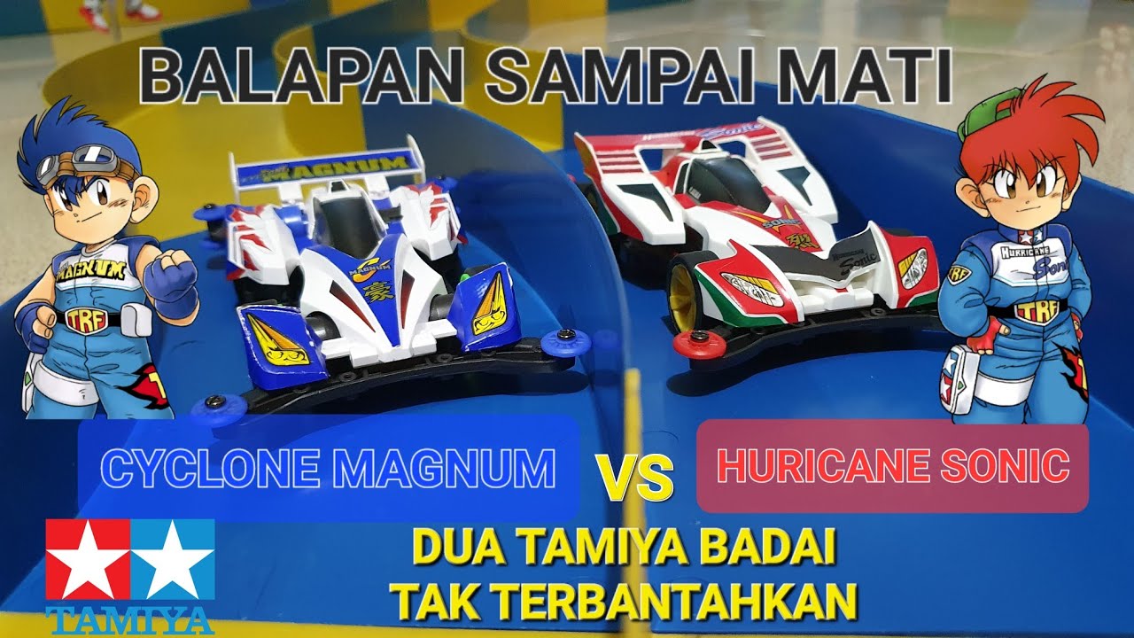 (ミニ四駆) BALAPAN TAMIYA TERDAHSYAT - HURICANE SONIC VS CYCLONE MAGNUM - STB AR CHASSIS