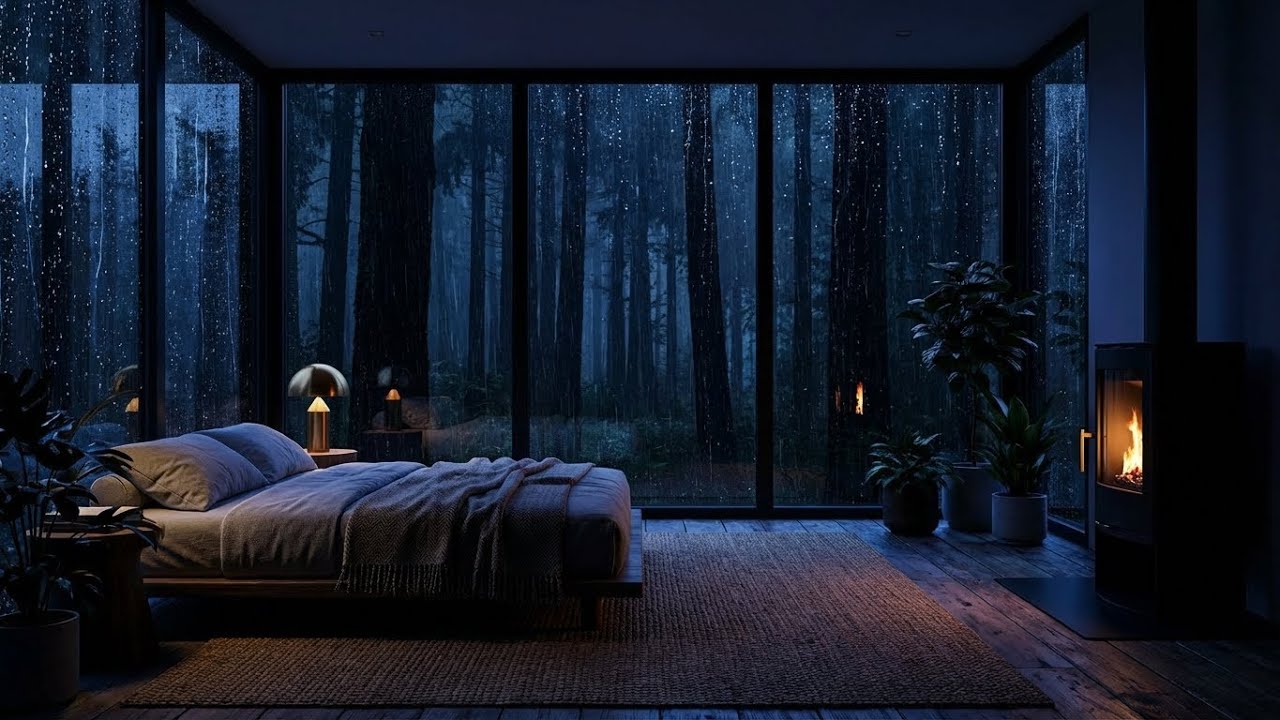 Sleep Fast: Rainy Night and Felt Piano in Dark Forest Room for Deep Sleep and Dreams 🌙💤