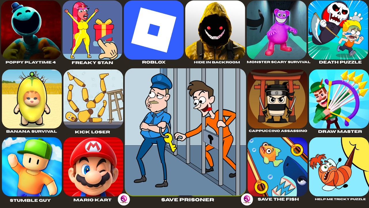 Save Prisoner,Grimace Monster Scary Survival,Poppy Playtime 4,Cappuccino Assassino,Draw Master