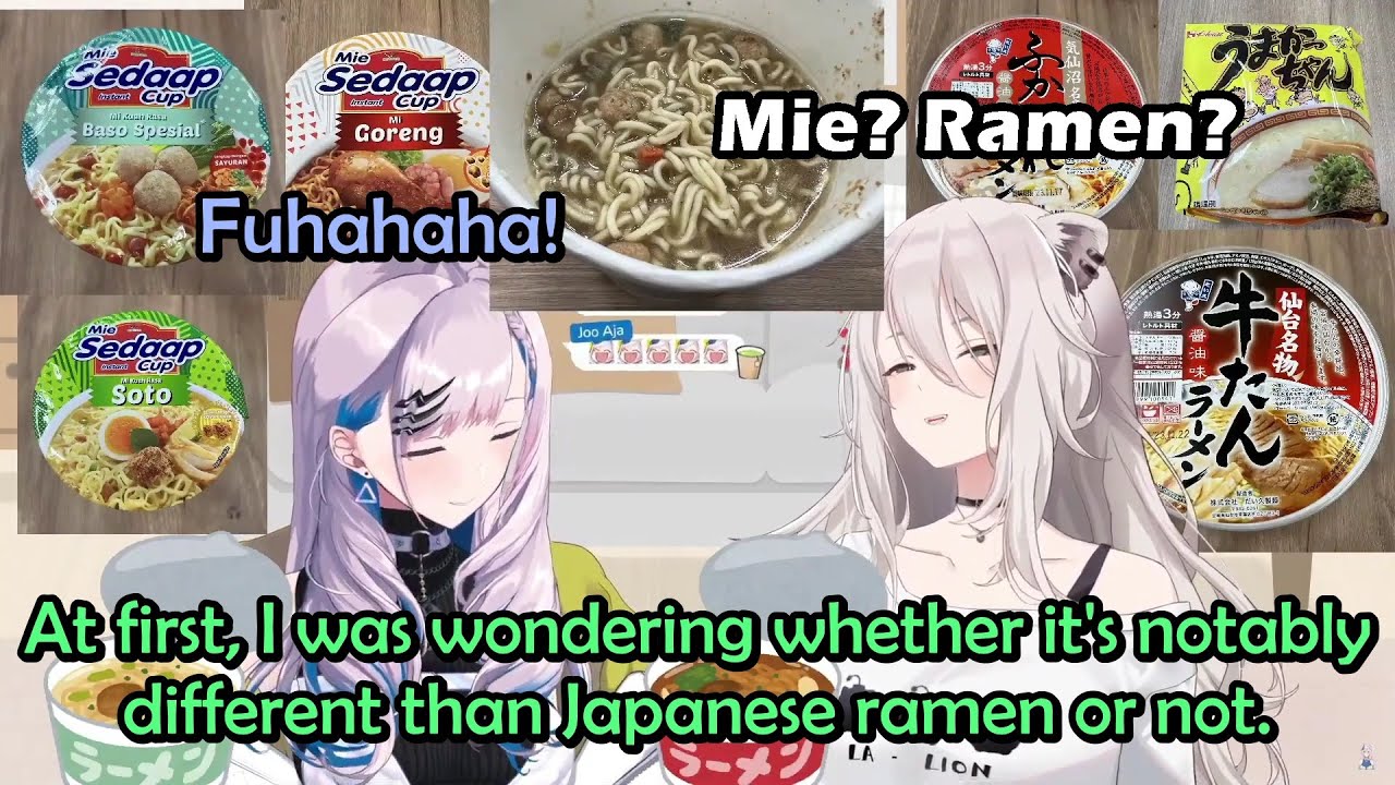 Botan Trying Indonesian Cup Noodles from Reine and Is Surprised That It Tastes Similar to Ramen