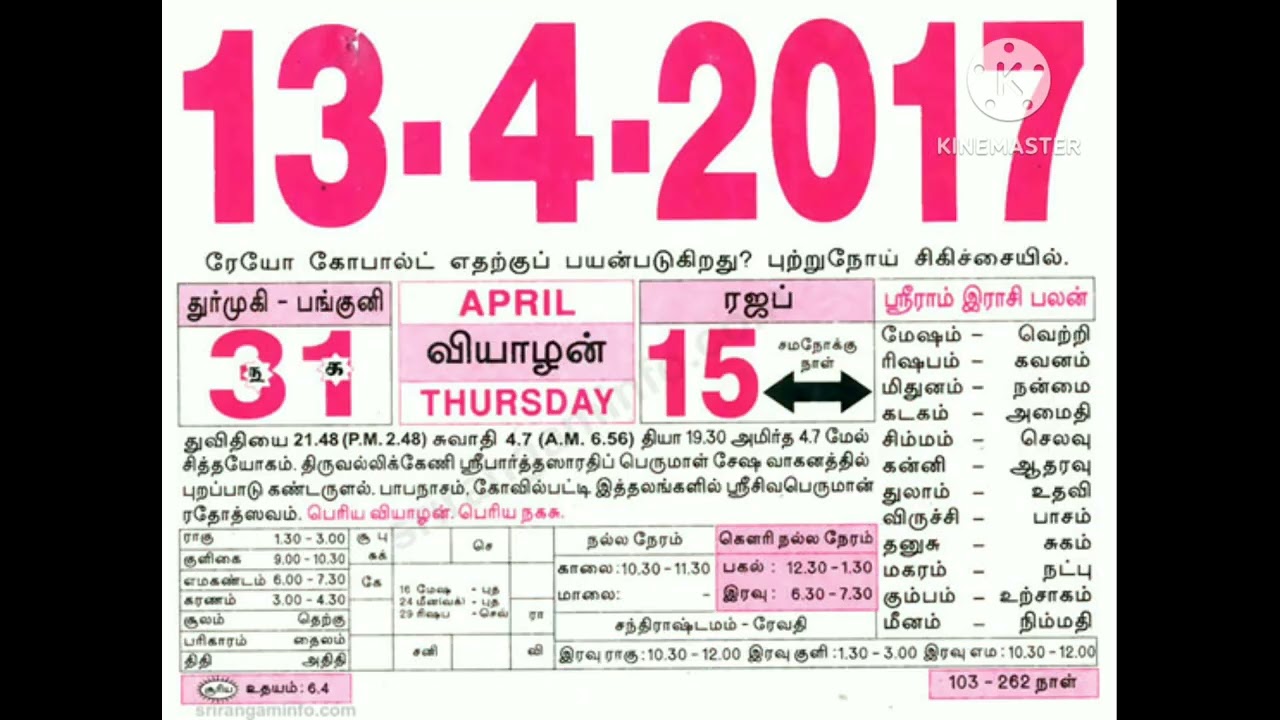 Tamil calendar April 2017
