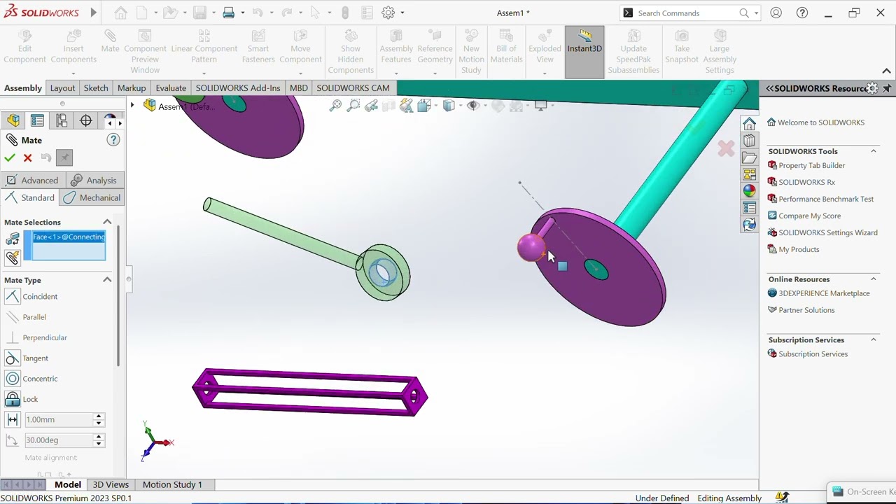 Connecting Rod assembly. Solidworks  tutorials for beginners