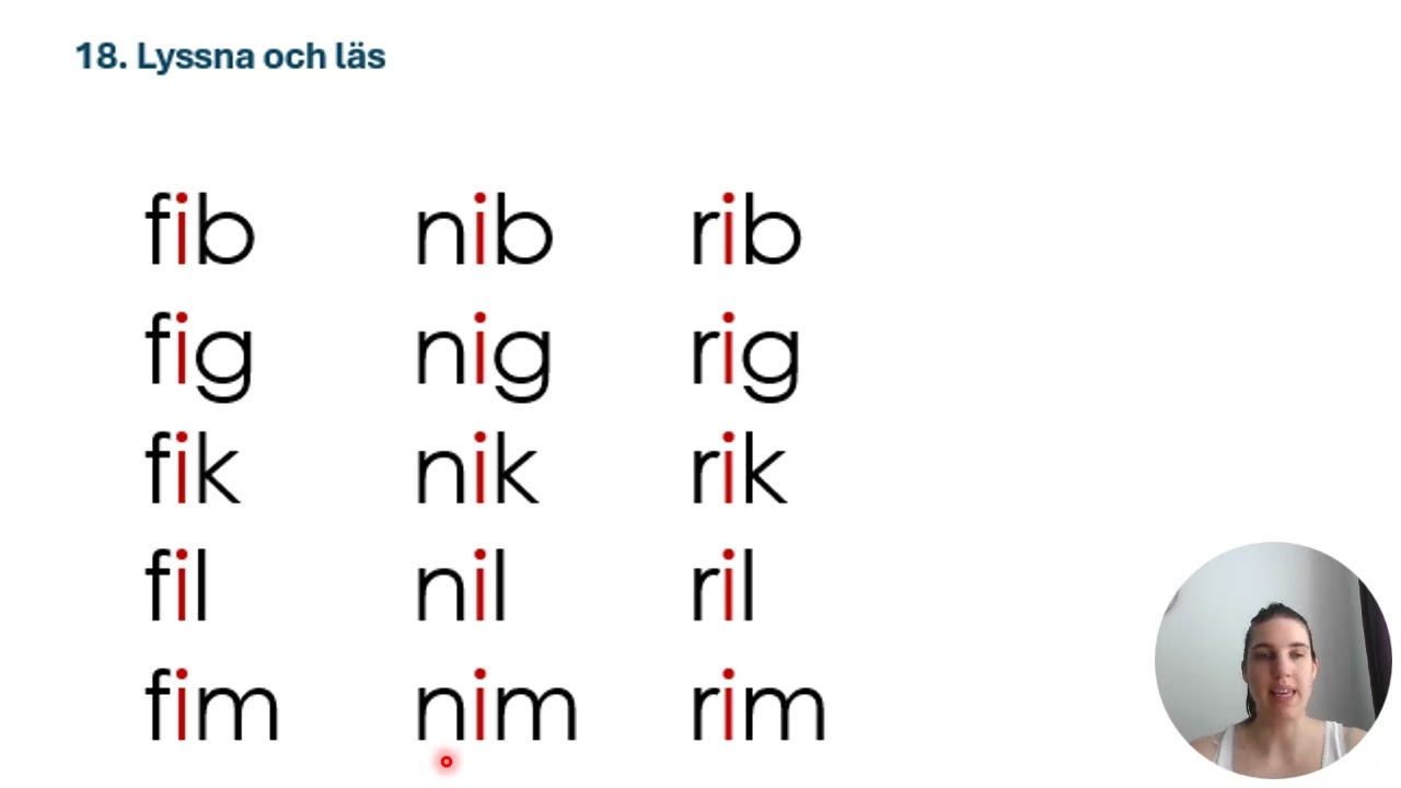 18. lyssna och träna, f, n och r.