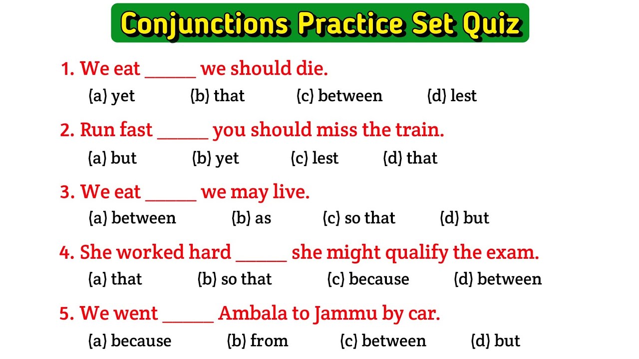 Conjunction mcq for competitive exams | Conjunction english grammar | Fill in the blanks