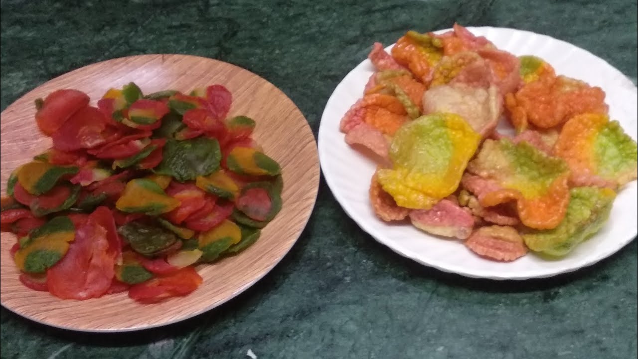 मार्केट जैसी रंगबिरंगी फ्रायमस बनाये घर पर। Market Style Colourful Fryums At Home.
