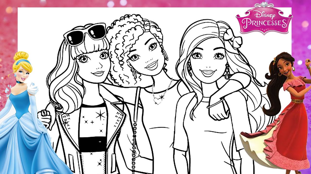 BARBIE Disney Princess MAKEOVER Coloring Page - Barbie and Friends AS ARIEL CINDERELLA and ELENA