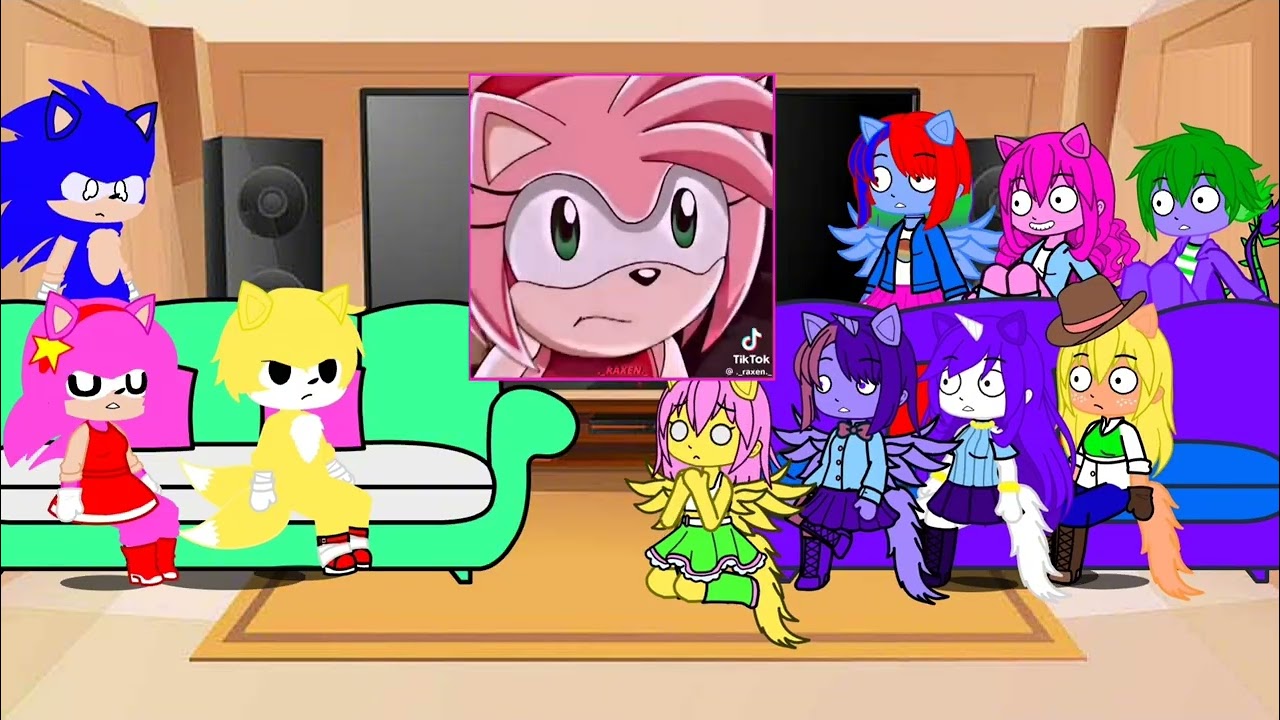 MLP(The Mane six & spike) and Sonic characters react to each other | gacha club | AU 