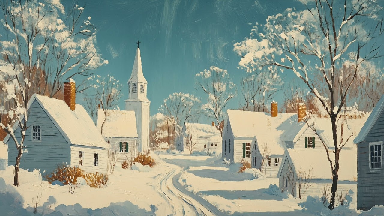 Vintage Winter Painting | Snowy Village Art Screensaver | Turn Your TV Into Art | 4K