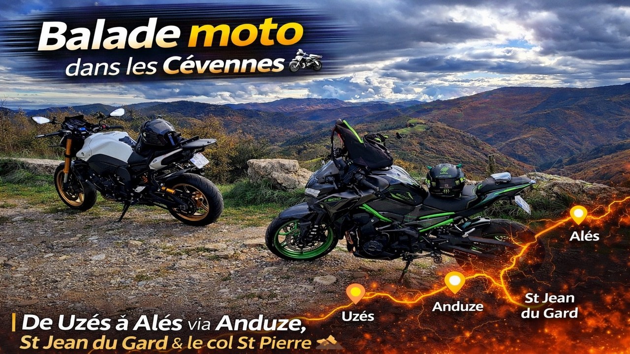 Balade moto dans les C&eacute;vennes 🏍️ | De Uz&egrave;s &agrave; Al&egrave;s via Anduze, St Jean du Gard & le col St Pierre 🌄